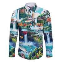 Wailua Falls Hawaii Family Matching Off Shoulder Maxi Dress and Hawaiian Shirt Kauai Natural Beauty DT02 Dad's Shirt - Long Sleeve Art - Polynesian Pride