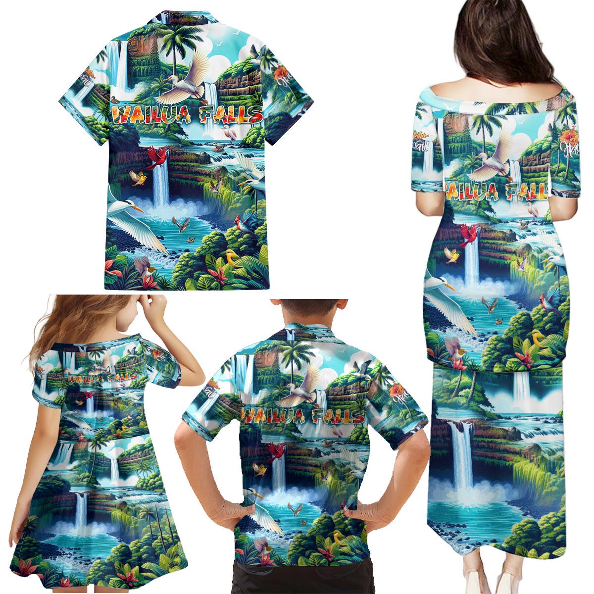 Wailua Falls Hawaii Family Matching Puletasi and Hawaiian Shirt Kauai Natural Beauty DT02 - Polynesian Pride