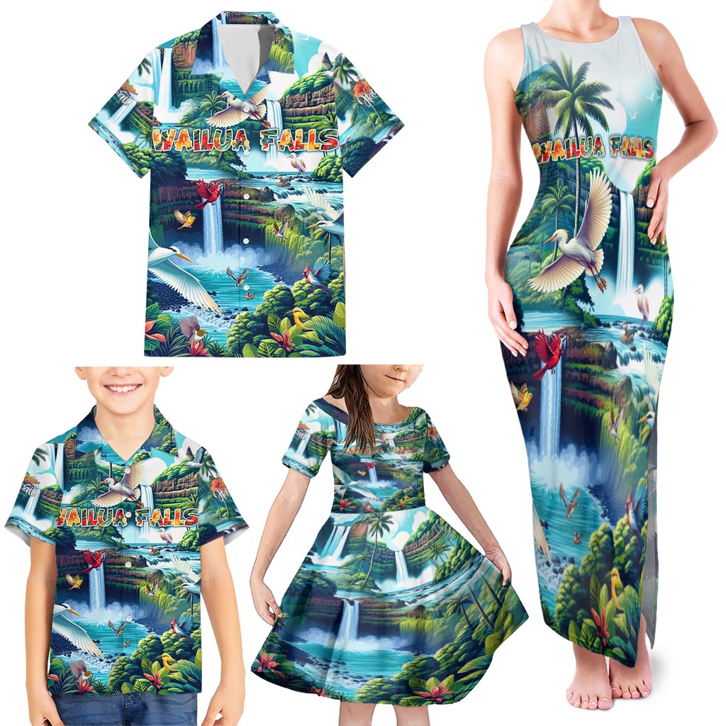 Wailua Falls Hawaii Family Matching Tank Maxi Dress and Hawaiian Shirt Kauai Natural Beauty