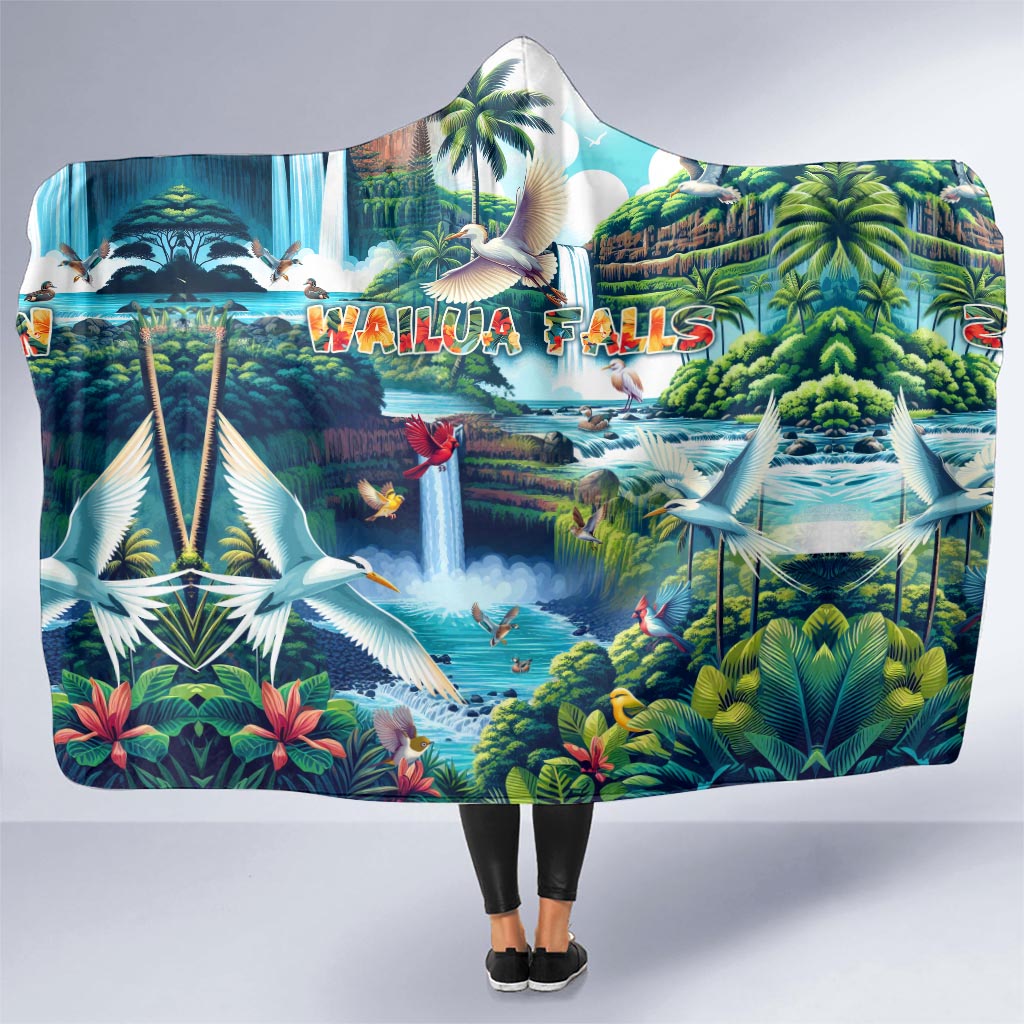 Wailua Falls Hawaii Hooded Blanket Kauai Natural Beauty DT02 One Size Art - Polynesian Pride