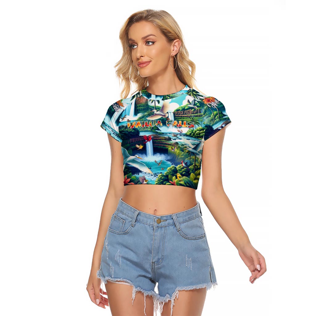 Wailua Falls Hawaii Raglan Cropped T Shirt Kauai Natural Beauty