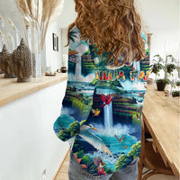 Wailua Falls Hawaii Women Casual Shirt Kauai Natural Beauty DT02 - Polynesian Pride