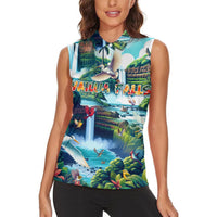 Wailua Falls Hawaii Women Sleeveless Polo Shirt Kauai Natural Beauty DT02 - Polynesian Pride