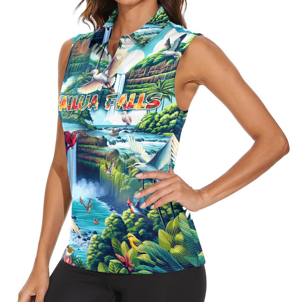 Wailua Falls Hawaii Women Sleeveless Polo Shirt Kauai Natural Beauty DT02 - Polynesian Pride