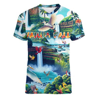 Wailua Falls Hawaii Women V-Neck T-Shirt Kauai Natural Beauty DT02 Female Art - Polynesian Pride