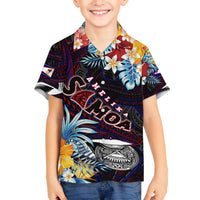 Personalized Amelika Samoa Sharks Polynesia Family Matching Off The Shoulder Long Sleeve Dress and Hawaiian Shirt American Samoa