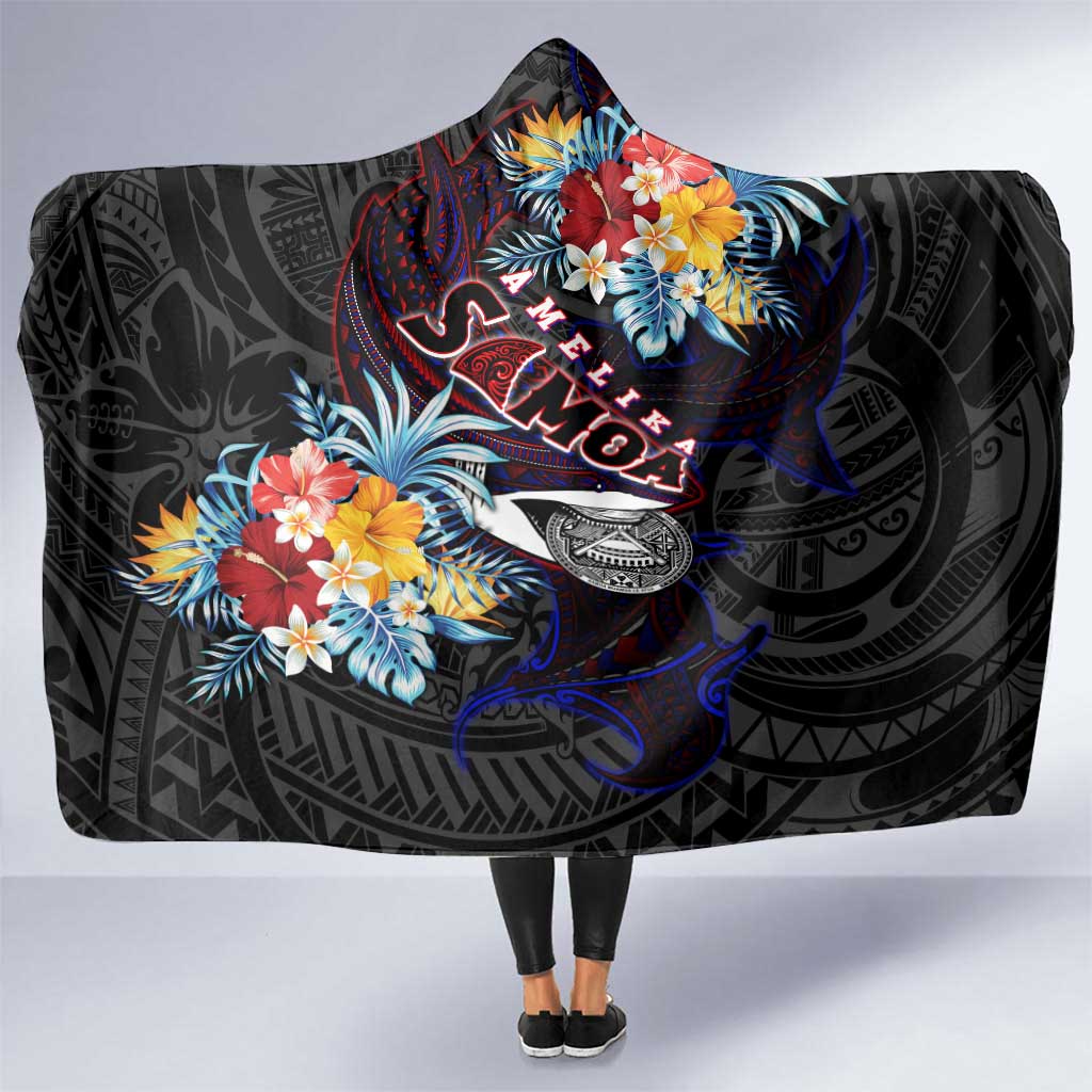 Amelika Samoa Sharks Polynesia Hooded Blanket American Samoa DT02 One Size Black - Polynesian Pride