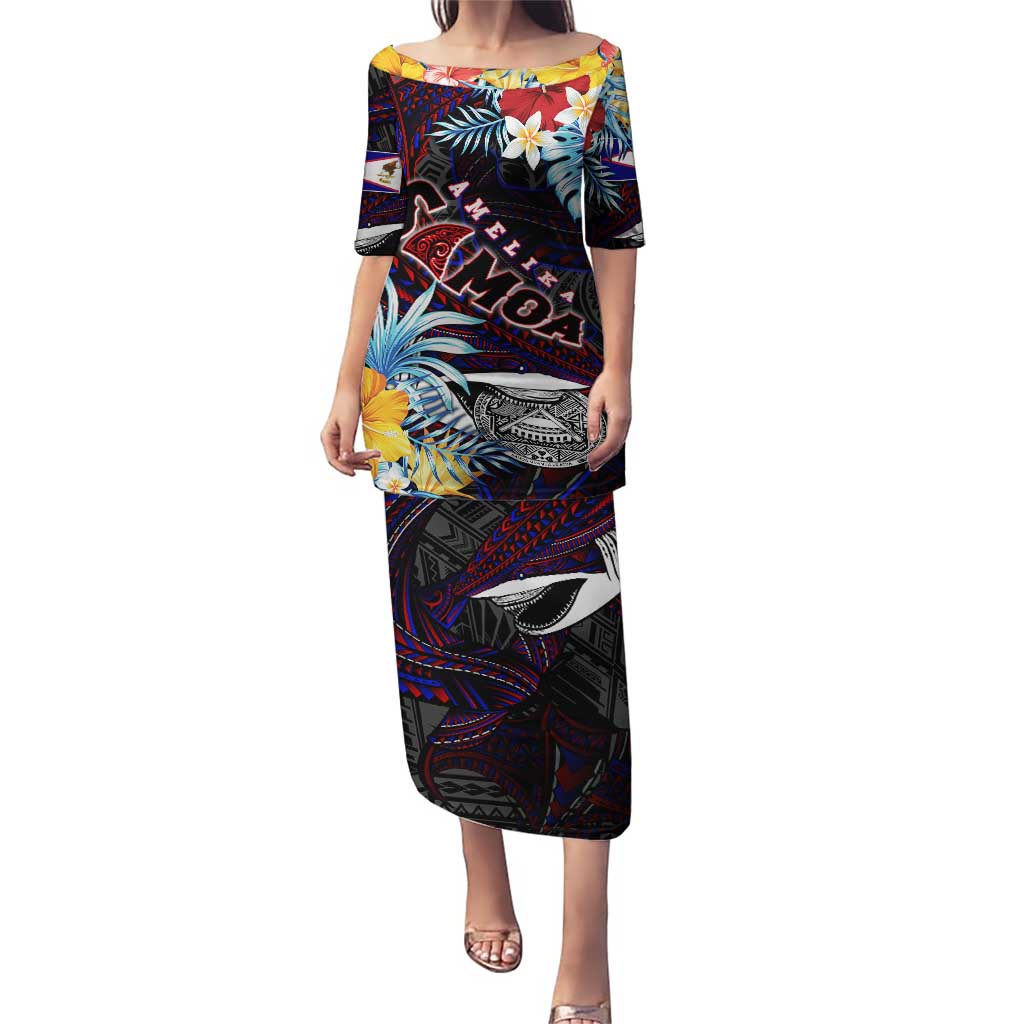Personalized Amelika Samoa Sharks Polynesia Puletasi American Samoa DT02 Long Dress Black - Polynesian Pride