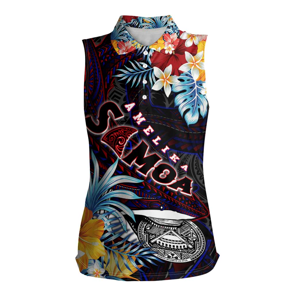 Personalized Amelika Samoa Sharks Polynesia Women Sleeveless Polo Shirt American Samoa DT02 Female Black - Polynesian Pride