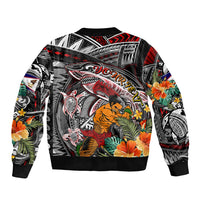 Personalized American Samoa Warrior Bomber Jacket Shark Turtle Polynesian Tattoo