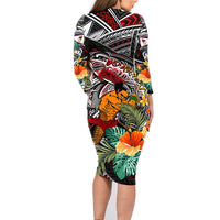 Personalized American Samoa Warrior Family Matching Long Sleeve Bodycon Dress and Hawaiian Shirt Shark Turtle Polynesian Tattoo DT02 - Polynesian Pride