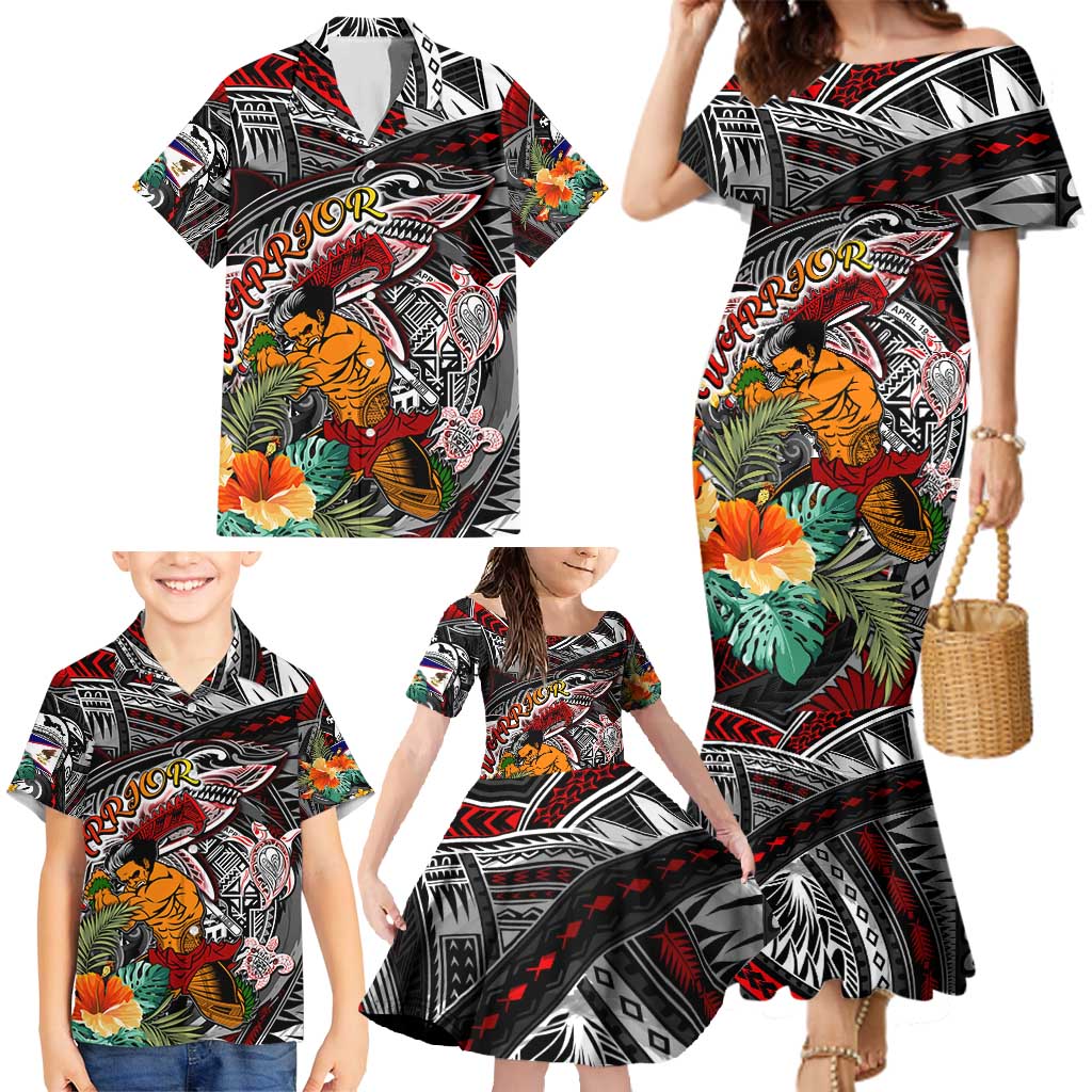 Personalized American Samoa Warrior Family Matching Mermaid Dress and Hawaiian Shirt Shark Turtle Polynesian Tattoo DT02 - Polynesian Pride