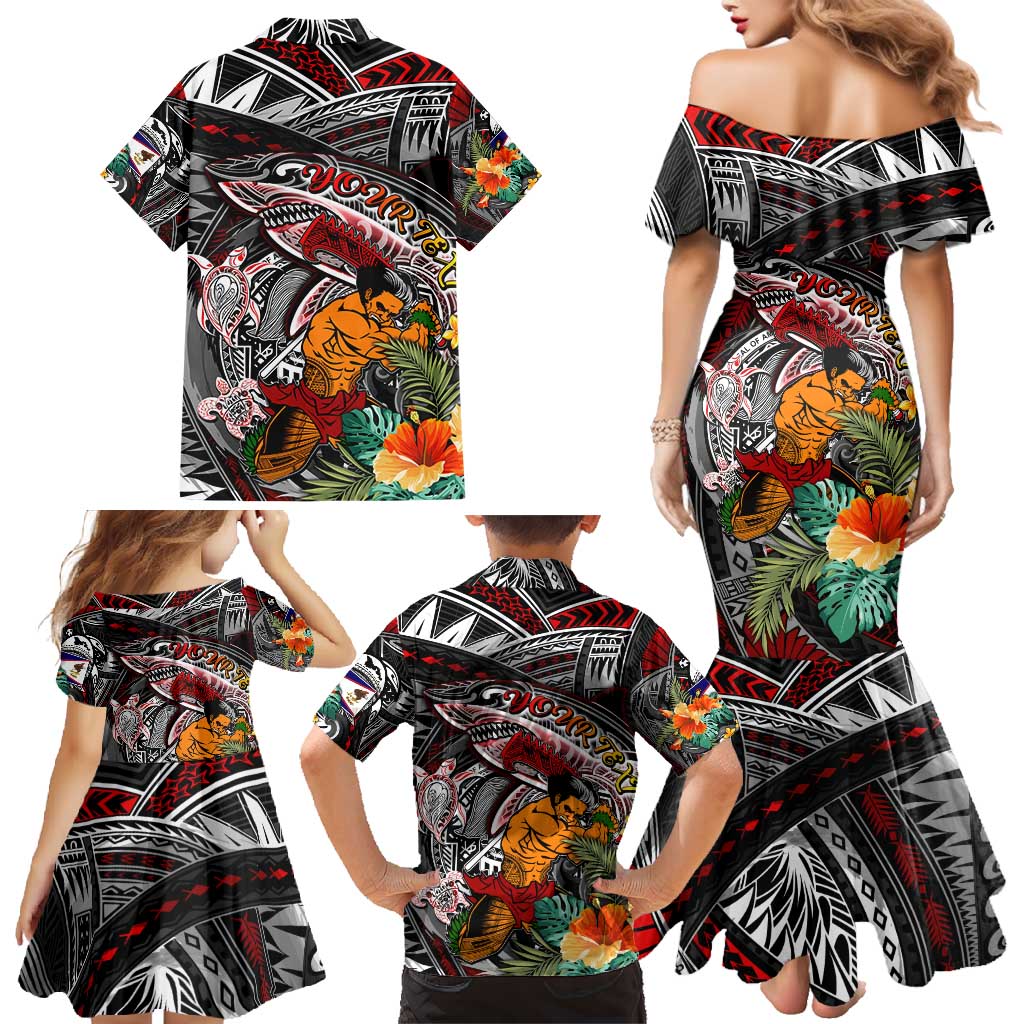 Personalized American Samoa Warrior Family Matching Mermaid Dress and Hawaiian Shirt Shark Turtle Polynesian Tattoo DT02 - Polynesian Pride