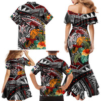 Personalized American Samoa Warrior Family Matching Mermaid Dress and Hawaiian Shirt Shark Turtle Polynesian Tattoo DT02 - Polynesian Pride