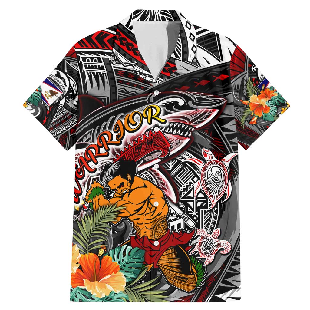 Personalized American Samoa Warrior Family Matching Mermaid Dress and Hawaiian Shirt Shark Turtle Polynesian Tattoo DT02 Dad's Shirt - Short Sleeve Black - Polynesian Pride