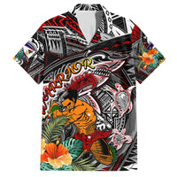 Personalized American Samoa Warrior Family Matching Off The Shoulder Long Sleeve Dress and Hawaiian Shirt Shark Turtle Polynesian Tattoo DT02 Dad's Shirt - Short Sleeve Black - Polynesian Pride
