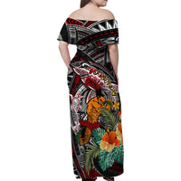 Personalized American Samoa Warrior Family Matching Off Shoulder Maxi Dress and Hawaiian Shirt Shark Turtle Polynesian Tattoo DT02 - Polynesian Pride