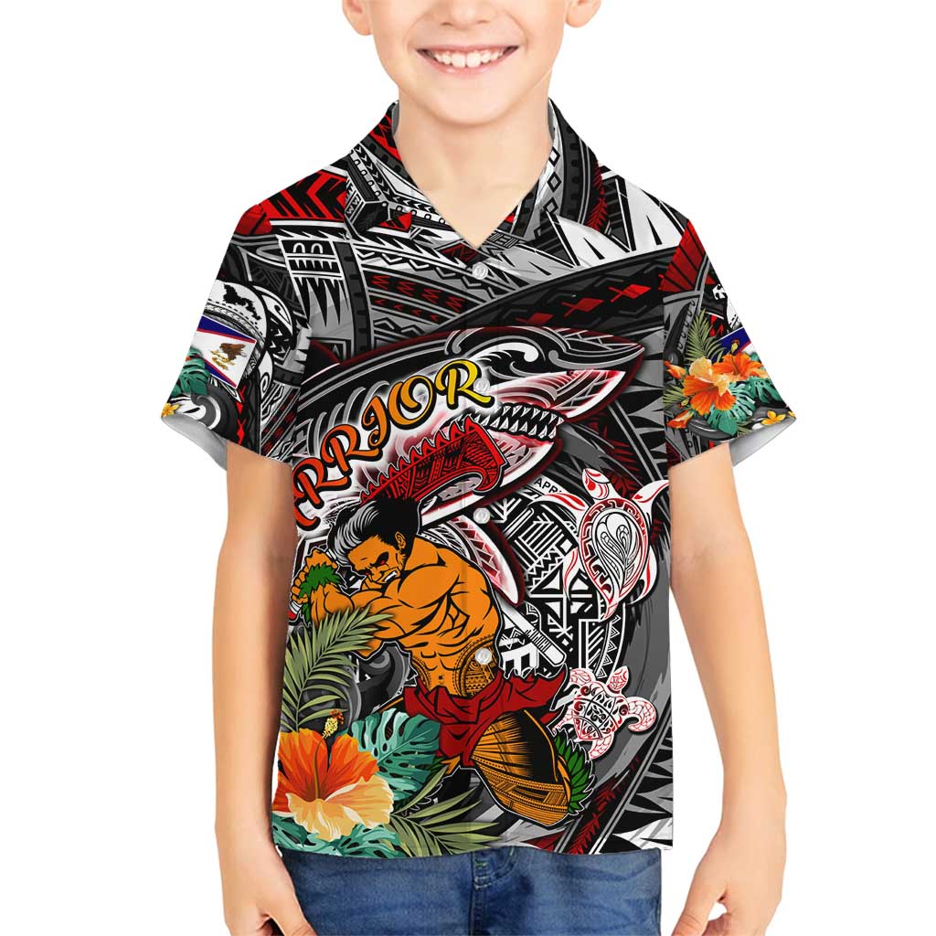 Personalized American Samoa Warrior Family Matching Off Shoulder Maxi Dress and Hawaiian Shirt Shark Turtle Polynesian Tattoo DT02 Son's Shirt Black - Polynesian Pride