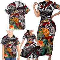 Personalized American Samoa Warrior Family Matching Short Sleeve Bodycon Dress and Hawaiian Shirt Shark Turtle Polynesian Tattoo DT02 - Polynesian Pride
