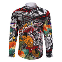 Personalized American Samoa Warrior Family Matching Short Sleeve Bodycon Dress and Hawaiian Shirt Shark Turtle Polynesian Tattoo DT02 Dad's Shirt - Long Sleeve Black - Polynesian Pride