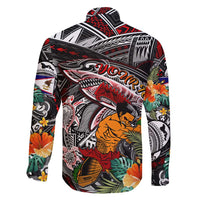 Personalized American Samoa Warrior Family Matching Short Sleeve Bodycon Dress and Hawaiian Shirt Shark Turtle Polynesian Tattoo DT02 - Polynesian Pride