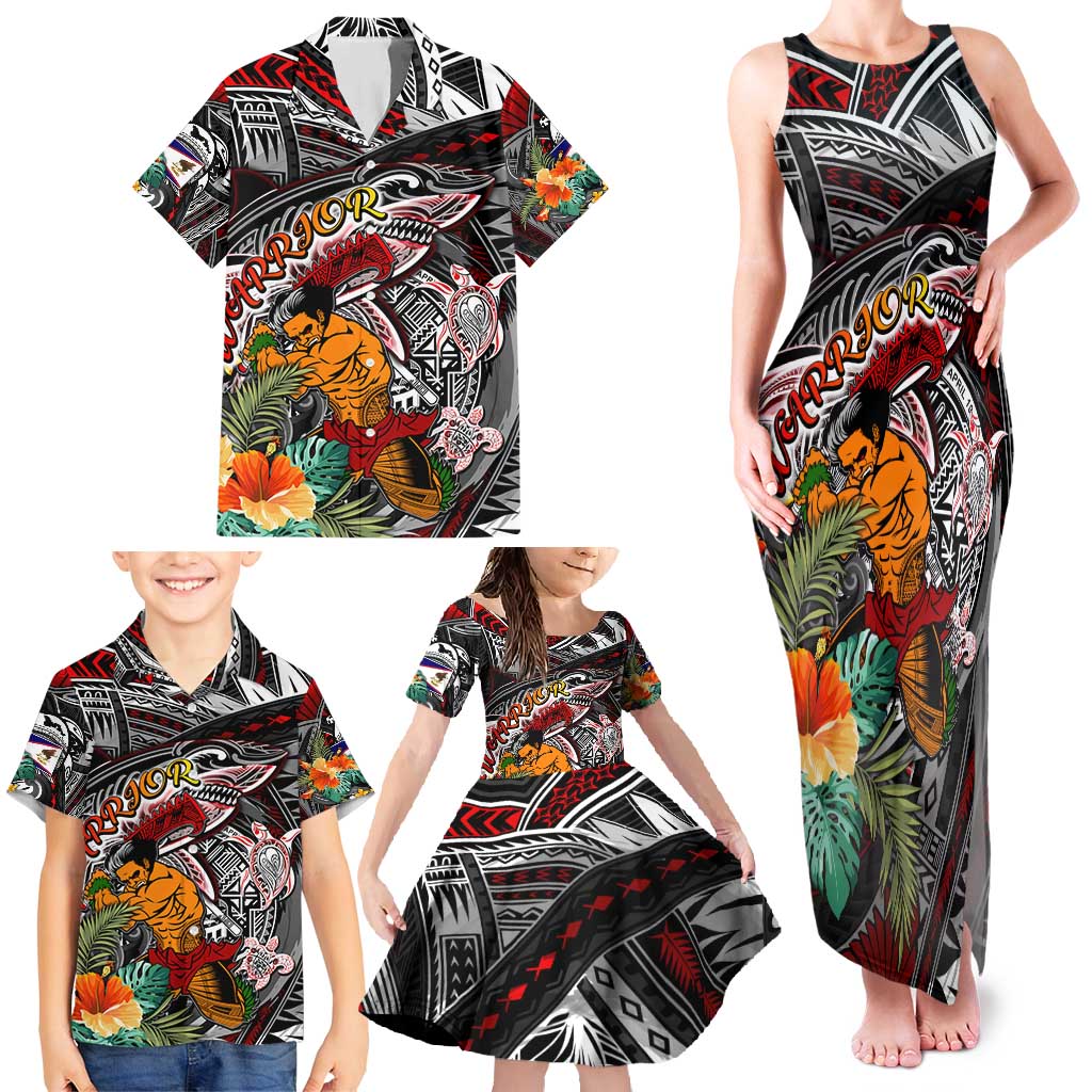 Personalized American Samoa Warrior Family Matching Tank Maxi Dress and Hawaiian Shirt Shark Turtle Polynesian Tattoo DT02 - Polynesian Pride
