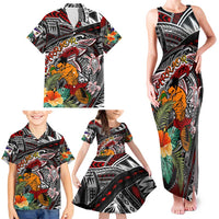 Personalized American Samoa Warrior Family Matching Tank Maxi Dress and Hawaiian Shirt Shark Turtle Polynesian Tattoo DT02 - Polynesian Pride
