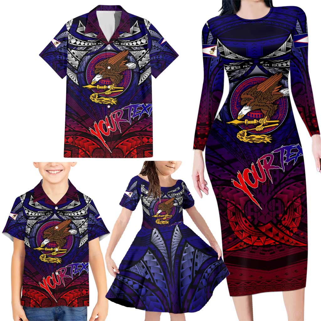 Personalized American Samoa Flag Family Matching Long Sleeve Bodycon Dress and Hawaiian Shirt Eagles Polynesian Art DT02 - Polynesian Pride