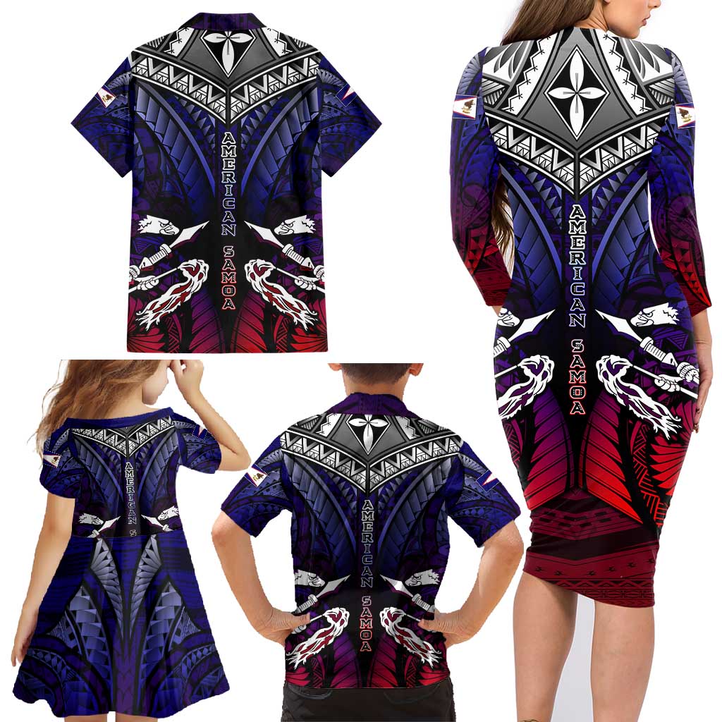 Personalized American Samoa Flag Family Matching Long Sleeve Bodycon Dress and Hawaiian Shirt Eagles Polynesian Art DT02 - Polynesian Pride