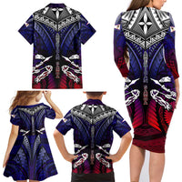 Personalized American Samoa Flag Family Matching Long Sleeve Bodycon Dress and Hawaiian Shirt Eagles Polynesian Art DT02 - Polynesian Pride