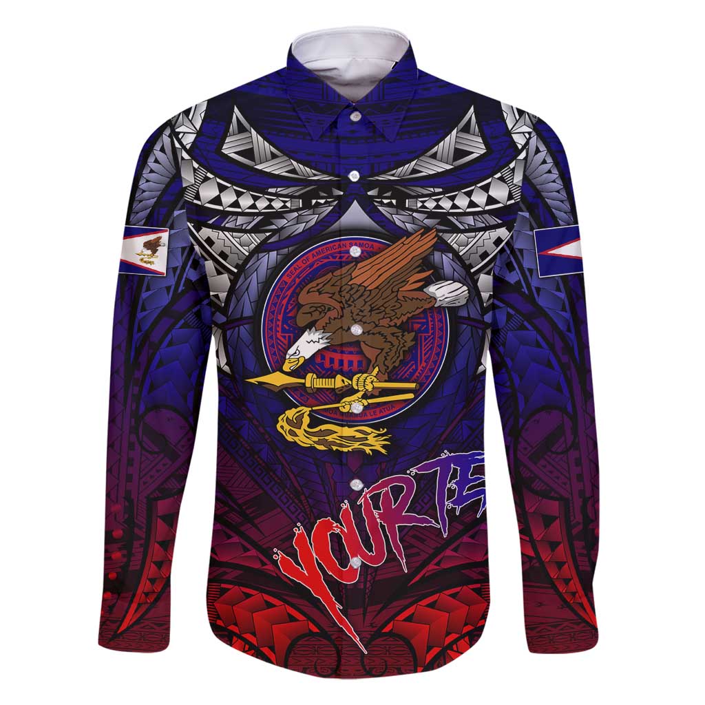 Personalized American Samoa Flag Family Matching Long Sleeve Bodycon Dress and Hawaiian Shirt Eagles Polynesian Art DT02 Dad's Shirt - Long Sleeve Blue - Polynesian Pride