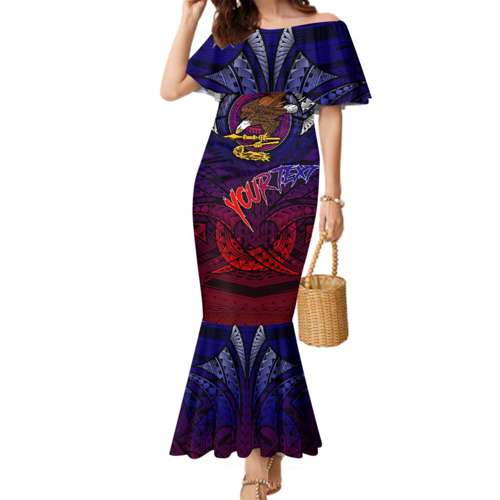 Personalized American Samoa Flag Family Matching Mermaid Dress and Hawaiian Shirt Eagles Polynesian Art DT02 Mom's Dress Blue - Polynesian Pride