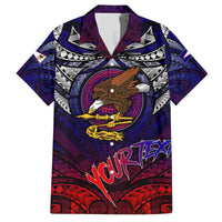 Personalized American Samoa Flag Family Matching Off The Shoulder Long Sleeve Dress and Hawaiian Shirt Eagles Polynesian Art DT02 Dad's Shirt - Short Sleeve Blue - Polynesian Pride
