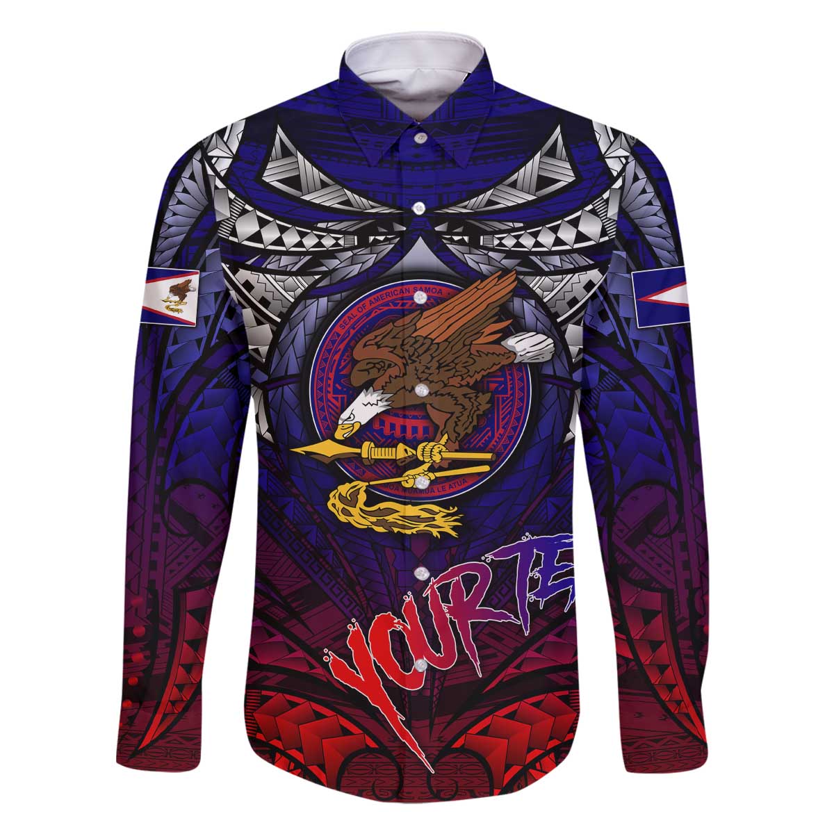 Personalized American Samoa Flag Family Matching Off The Shoulder Long Sleeve Dress and Hawaiian Shirt Eagles Polynesian Art DT02 Dad's Shirt - Long Sleeve Blue - Polynesian Pride