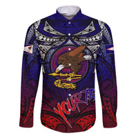 Personalized American Samoa Flag Family Matching Off The Shoulder Long Sleeve Dress and Hawaiian Shirt Eagles Polynesian Art DT02 Dad's Shirt - Long Sleeve Blue - Polynesian Pride