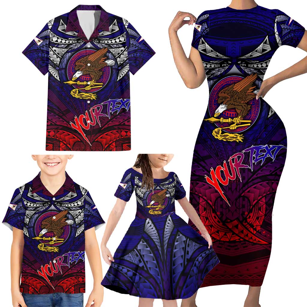 Personalized American Samoa Flag Family Matching Short Sleeve Bodycon Dress and Hawaiian Shirt Eagles Polynesian Art DT02 - Polynesian Pride