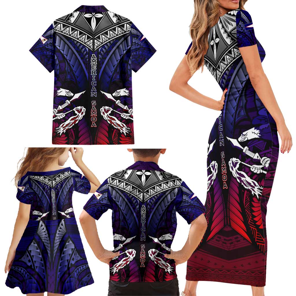Personalized American Samoa Flag Family Matching Short Sleeve Bodycon Dress and Hawaiian Shirt Eagles Polynesian Art DT02 - Polynesian Pride