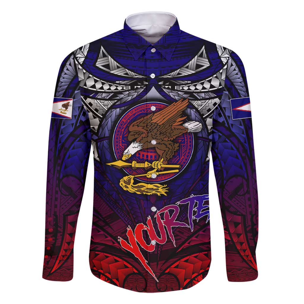 Personalized American Samoa Flag Family Matching Short Sleeve Bodycon Dress and Hawaiian Shirt Eagles Polynesian Art DT02 Dad's Shirt - Long Sleeve Blue - Polynesian Pride