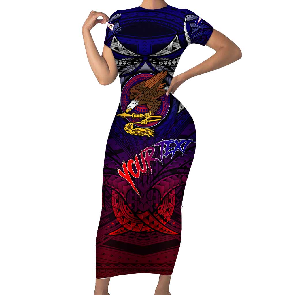 Personalized American Samoa Flag Family Matching Short Sleeve Bodycon Dress and Hawaiian Shirt Eagles Polynesian Art DT02 Mom's Dress Blue - Polynesian Pride