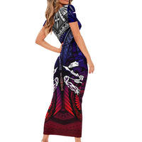 Personalized American Samoa Flag Family Matching Short Sleeve Bodycon Dress and Hawaiian Shirt Eagles Polynesian Art DT02 - Polynesian Pride