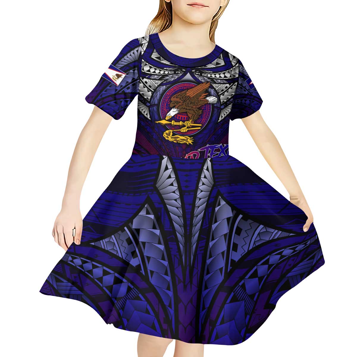 Personalized American Samoa Flag Kid Short Sleeve Dress Eagles Polynesian Art