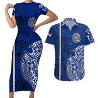 Sharks And American Samoa Couples Matching Short Sleeve Bodycon Dress and Hawaiian Shirt Simple Polynesian Blue DT02 Blue - Polynesian Pride