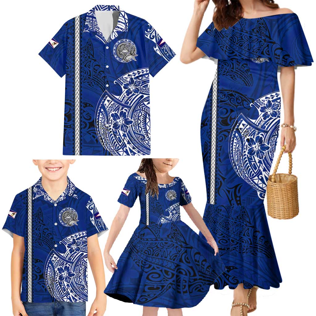 Sharks And American Samoa Family Matching Mermaid Dress and Hawaiian Shirt Simple Polynesian Blue DT02 - Polynesian Pride