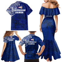 Sharks And American Samoa Family Matching Mermaid Dress and Hawaiian Shirt Simple Polynesian Blue DT02 - Polynesian Pride