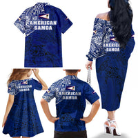 Sharks And American Samoa Family Matching Off The Shoulder Long Sleeve Dress and Hawaiian Shirt Simple Polynesian Blue DT02 - Polynesian Pride