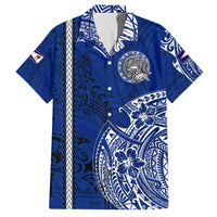 Sharks And American Samoa Family Matching Off The Shoulder Long Sleeve Dress and Hawaiian Shirt Simple Polynesian Blue DT02 Dad's Shirt - Short Sleeve Blue - Polynesian Pride