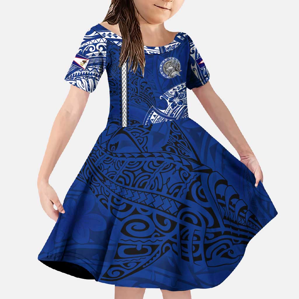 Sharks And American Samoa Family Matching Off Shoulder Maxi Dress and Hawaiian Shirt Simple Polynesian Blue DT02 Daughter's Dress Blue - Polynesian Pride