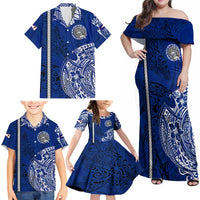 Sharks And American Samoa Family Matching Off Shoulder Maxi Dress and Hawaiian Shirt Simple Polynesian Blue DT02 - Polynesian Pride