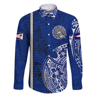 Sharks And American Samoa Family Matching Off Shoulder Maxi Dress and Hawaiian Shirt Simple Polynesian Blue DT02 Dad's Shirt - Long Sleeve Blue - Polynesian Pride