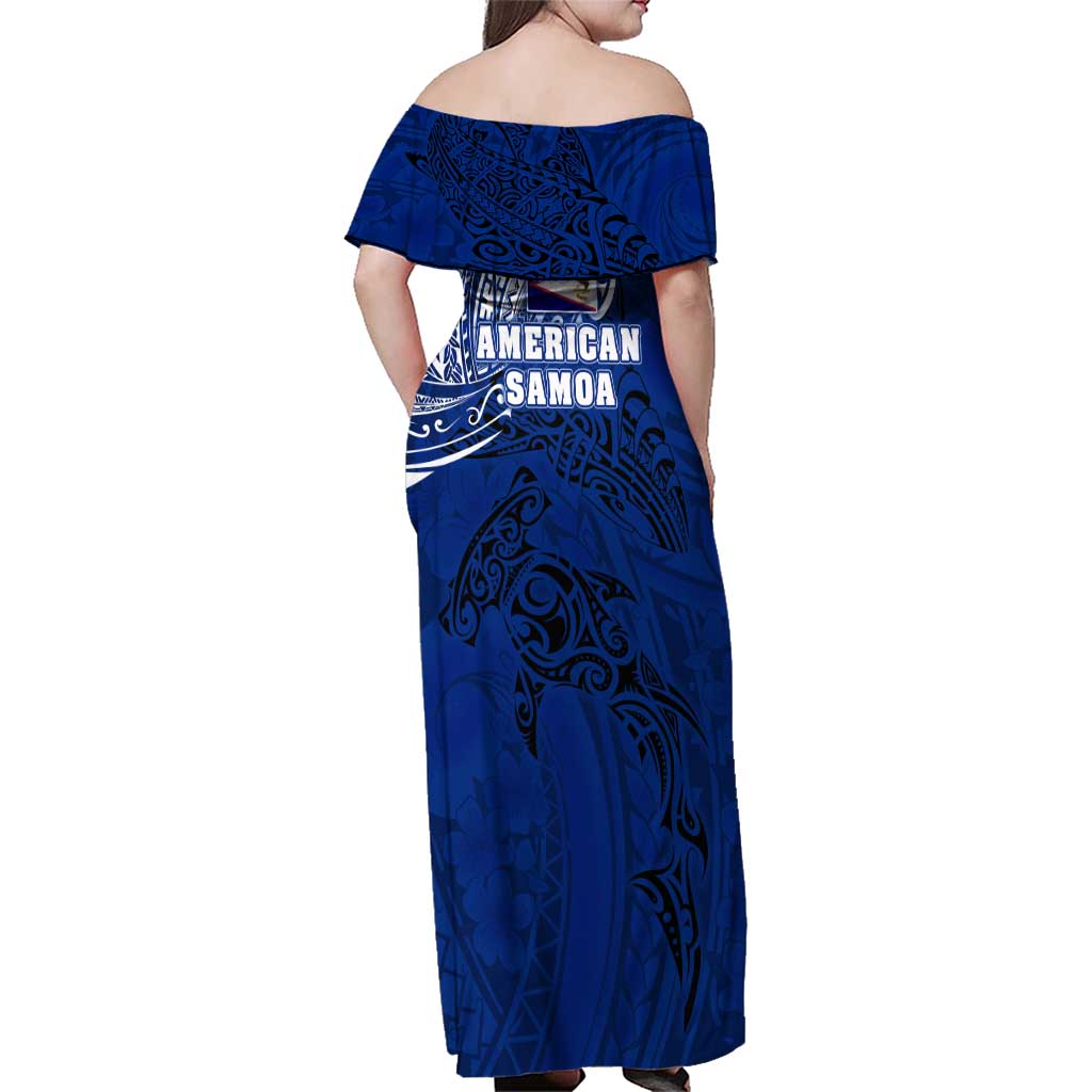 Sharks And American Samoa Family Matching Off Shoulder Maxi Dress and Hawaiian Shirt Simple Polynesian Blue DT02 - Polynesian Pride